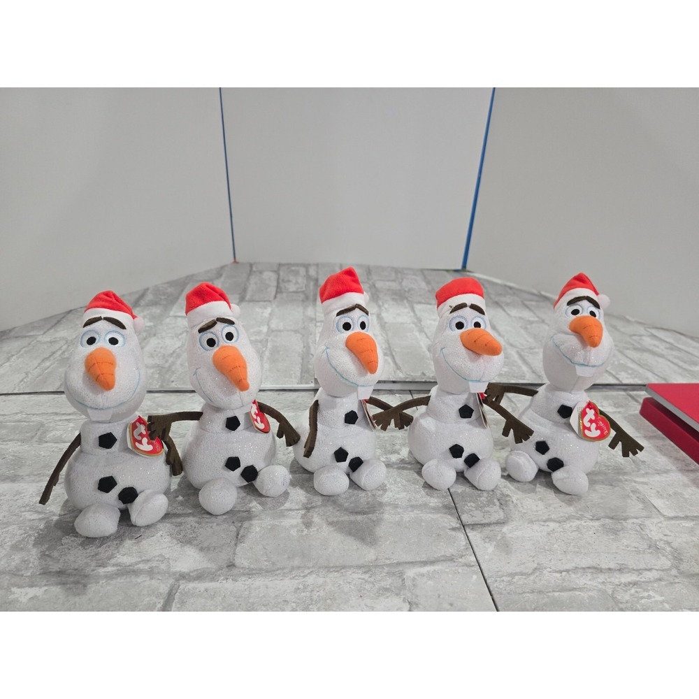 Lot 5 TY Disney Frozen Olaf Beanie Babies ‎ Sparkles 8" Plush Snowman